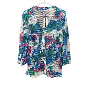 Mirror‎ Image Women's 1X Open Weave Eyelet Summer Jacket Cardigan Multicolor NWT